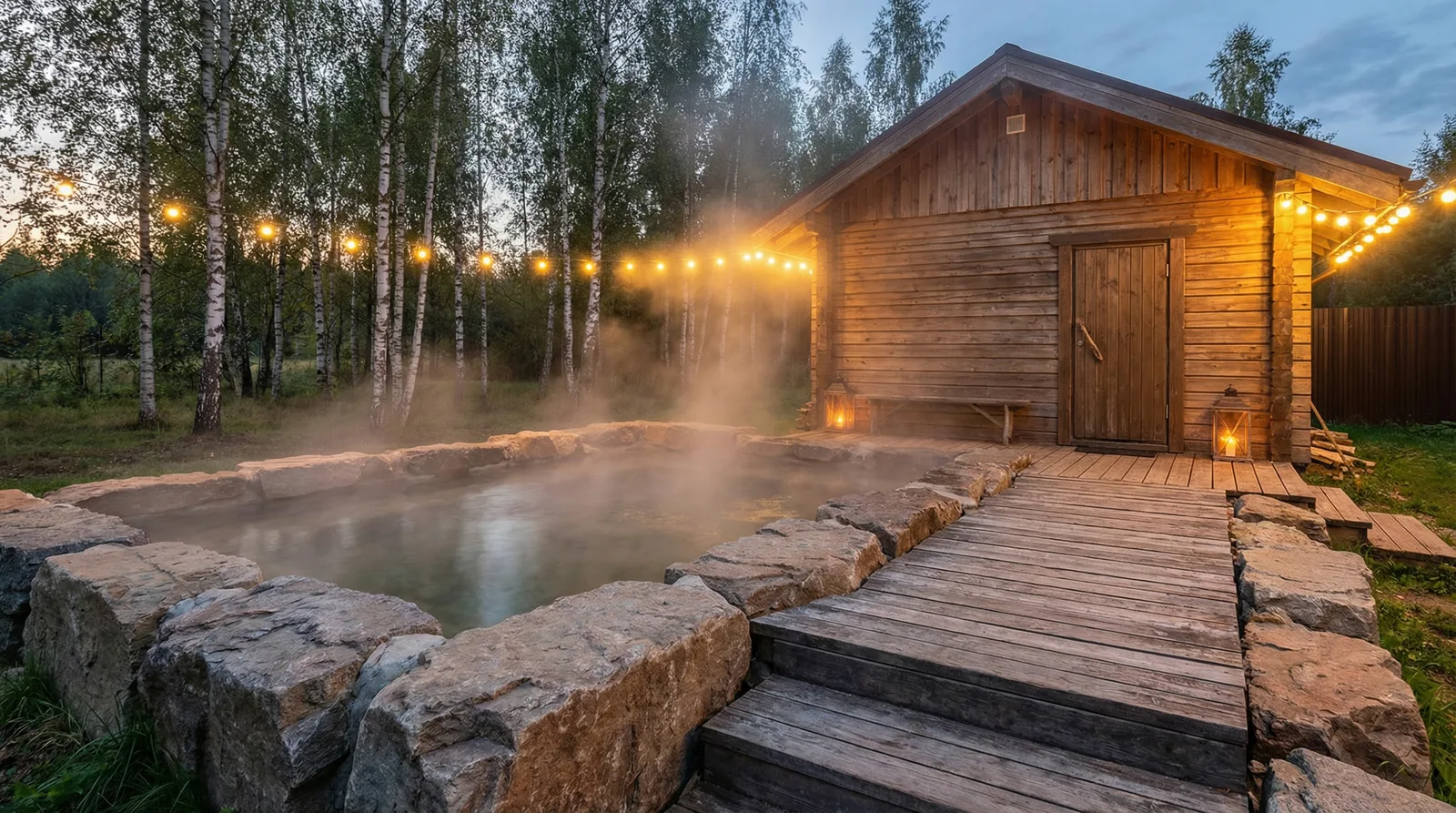 Зона отдыха с бассейном на загородном участке