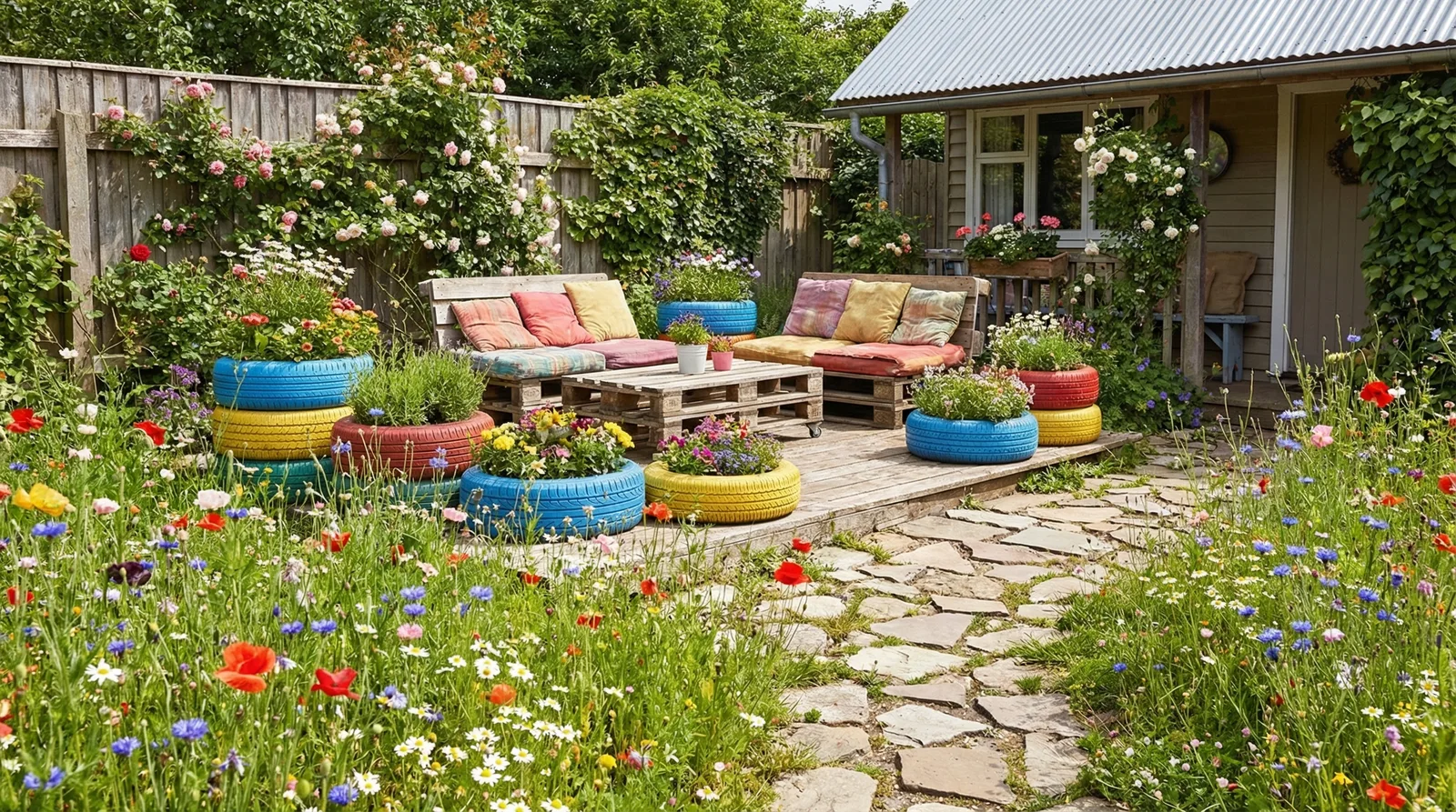 Бюджетное благоустройство дачи — дорожки, клумбы, зона отдыха