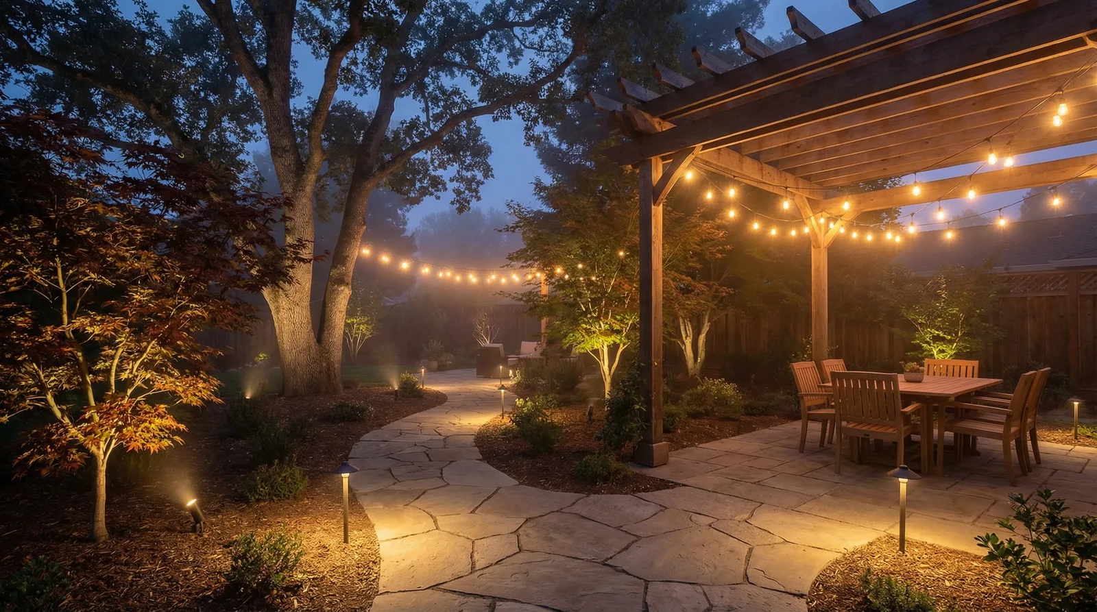 Дорожки и освещение двора частного дома