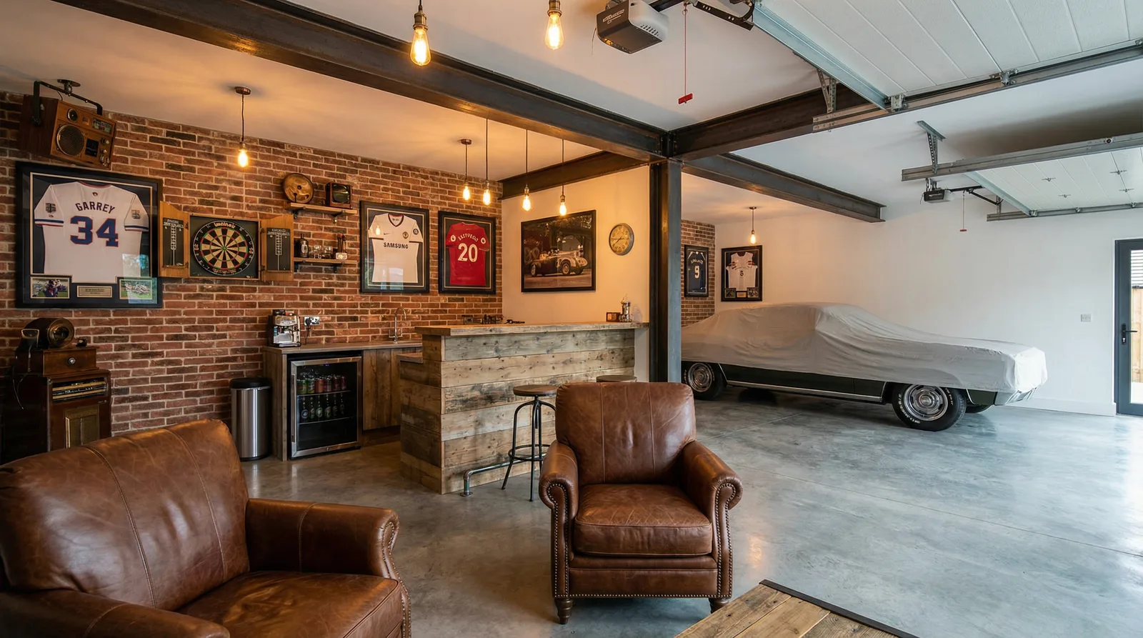 Гараж-мастерская с верстаком и системой хранения инструментов