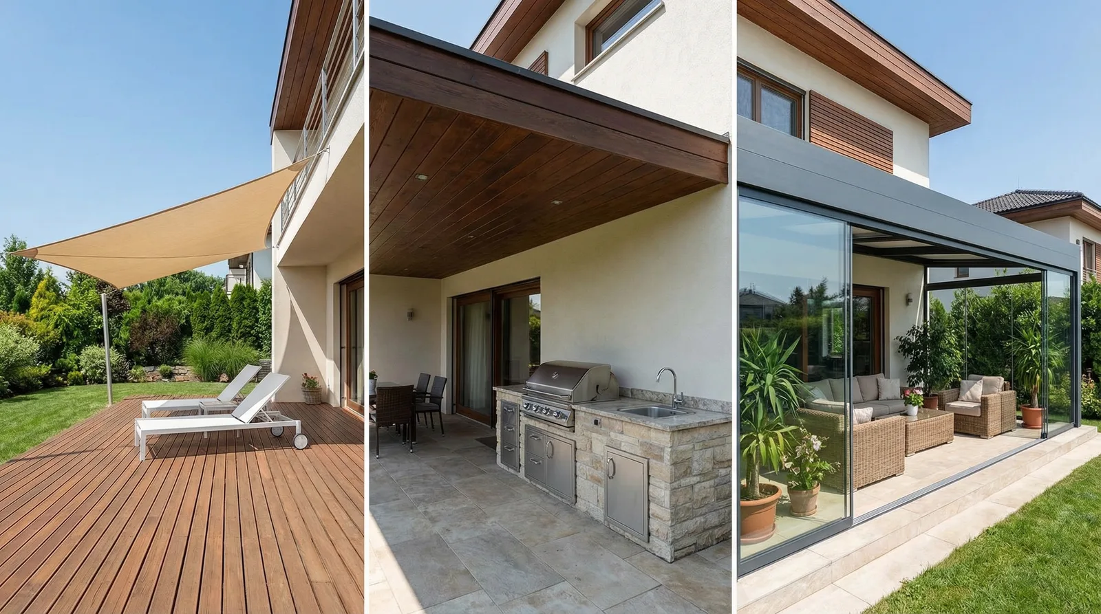 Типы террас — открытая, закрытая веранда, комбинированная