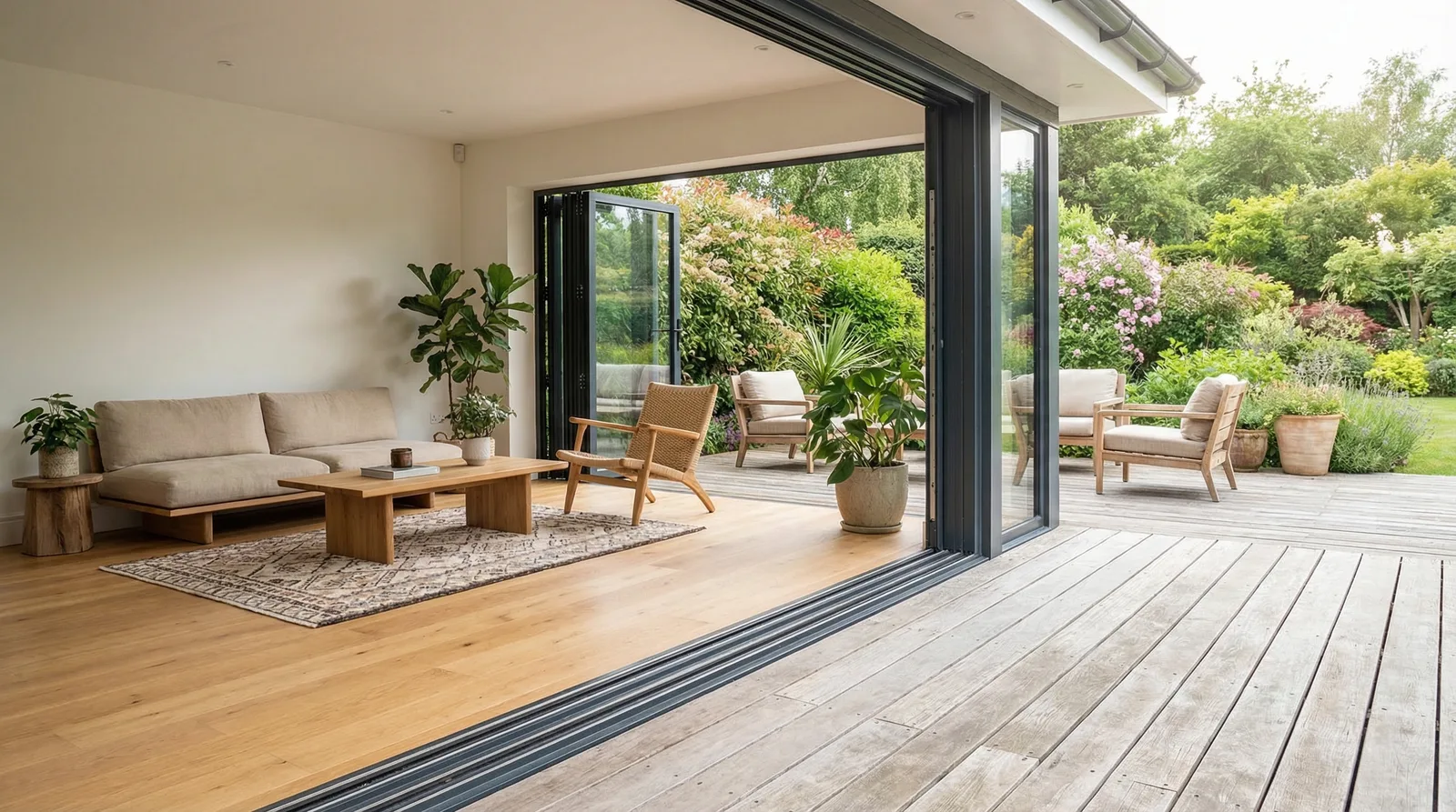 Терраса с панорамным остеклением, связь с гостиной и кухней