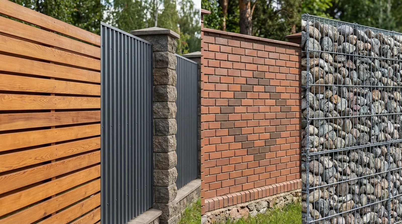 Материалы для забора — профнастил, дерево, кирпич, габионы