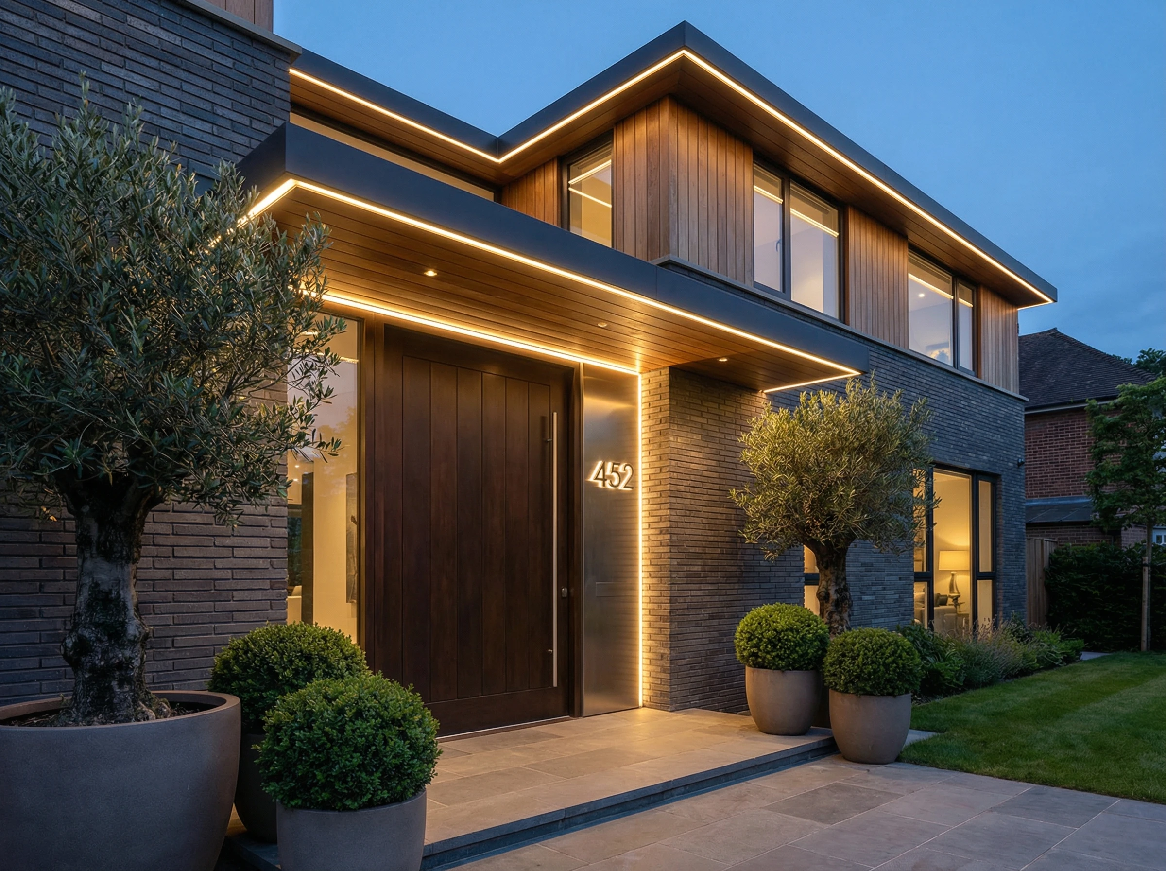 Детали экстерьера: освещение, входная зона, растения