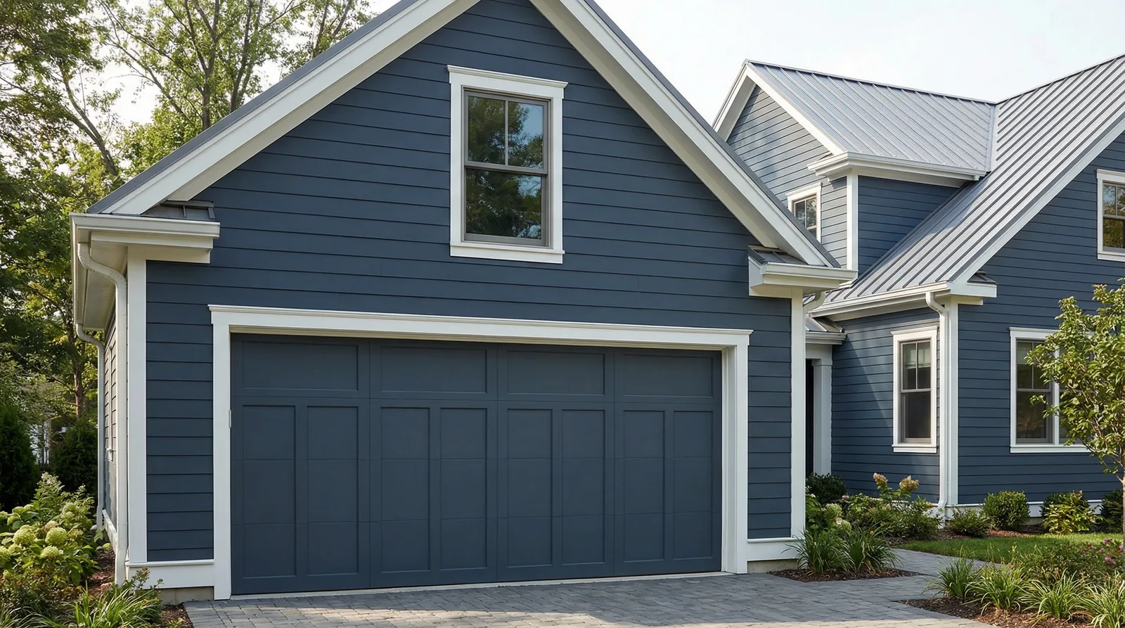 Отделка фасада гаража — штукатурка, сайдинг, кирпич