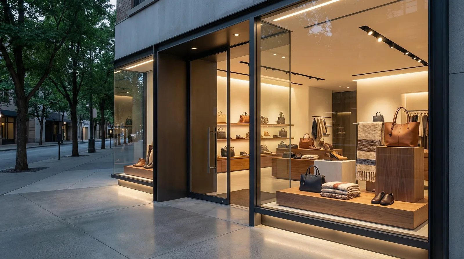 Элементы фасада магазина — вывеска, витрина, входная группа