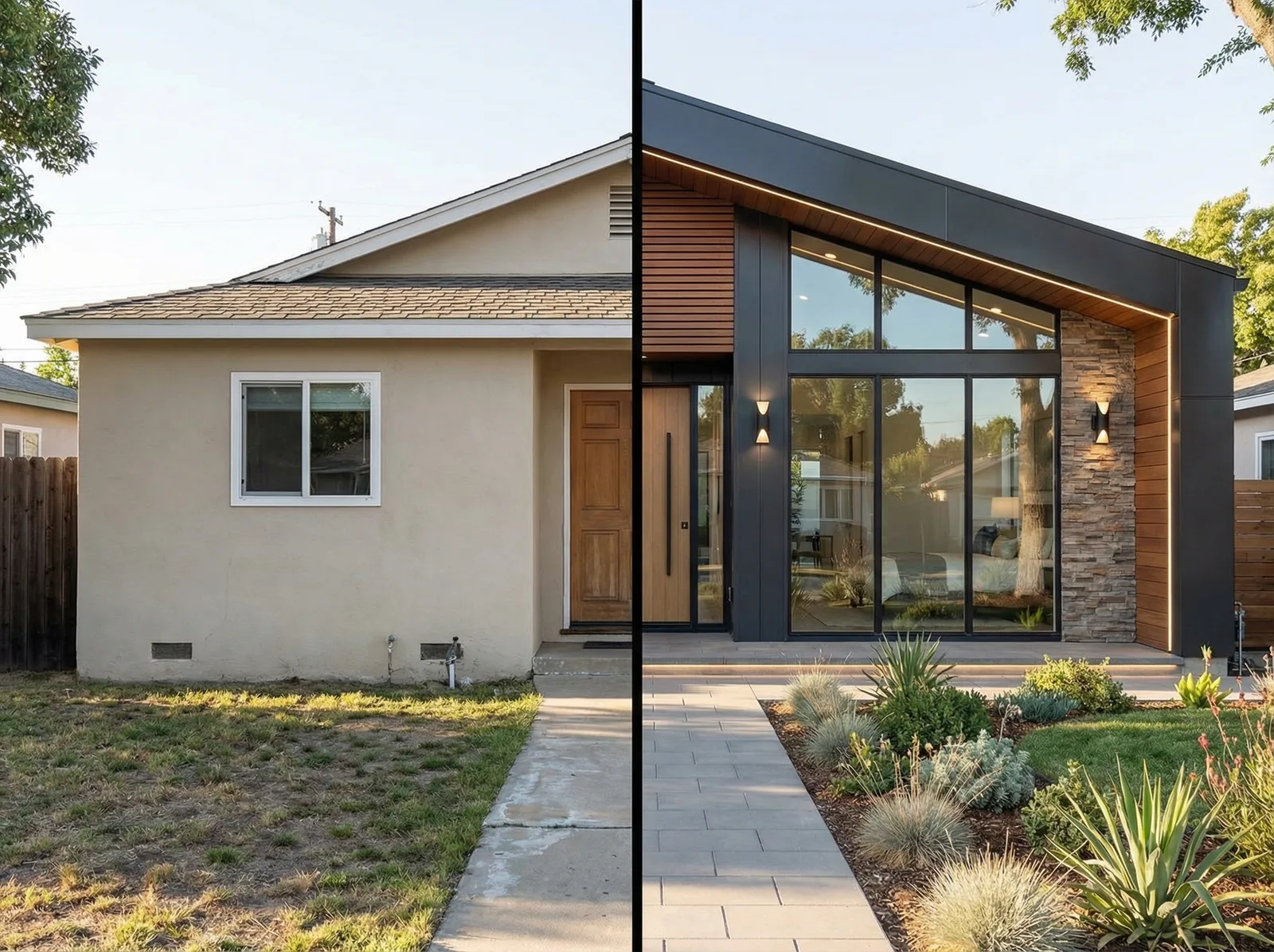 Визуализация фасада одноэтажного дома с нейросетью RoomGPT