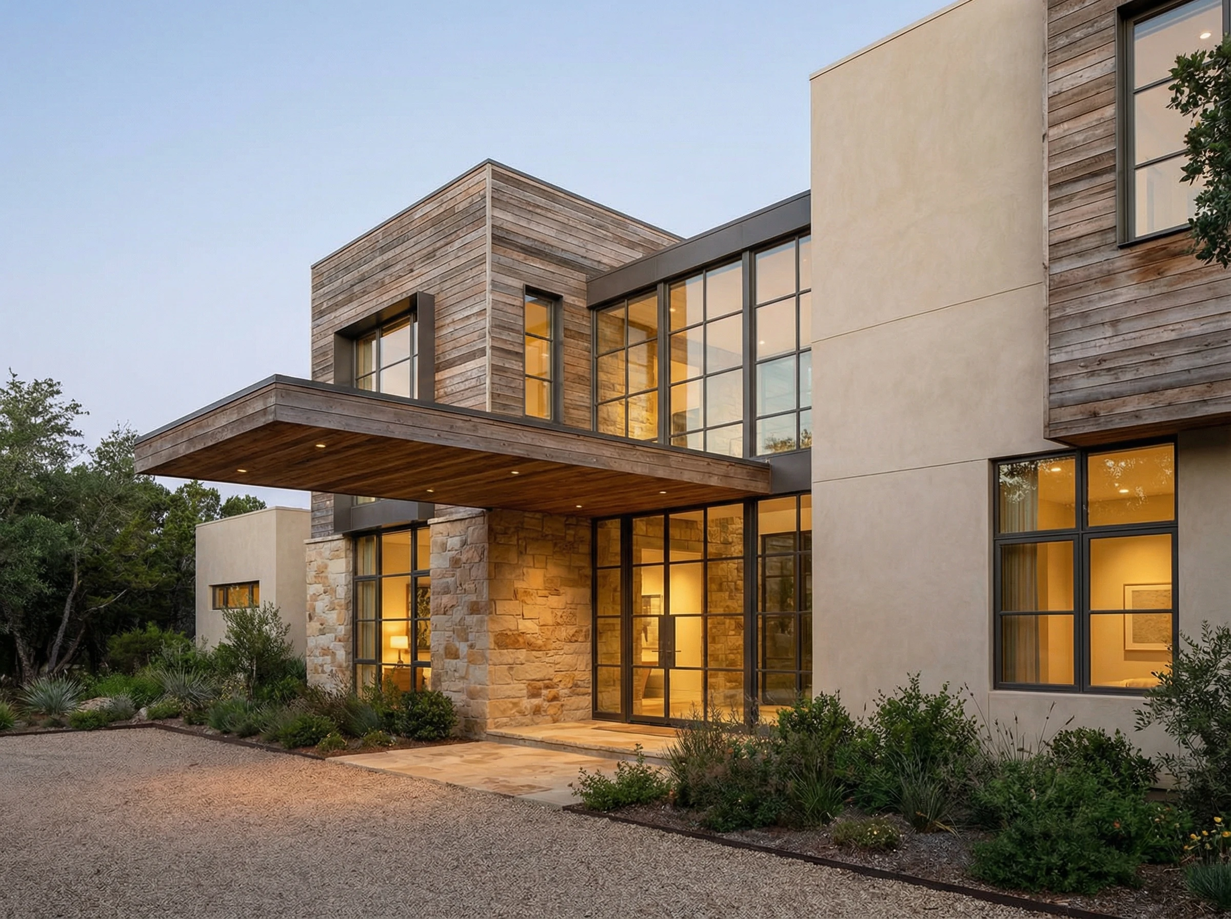 Визуализация комбинированного фасада дома с нейросетью RoomGPT