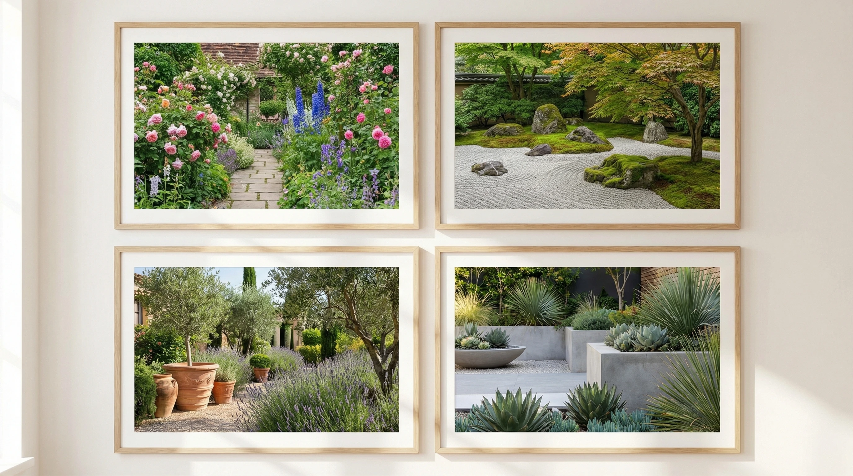 Коллаж различных стилей ландшафтного дизайна