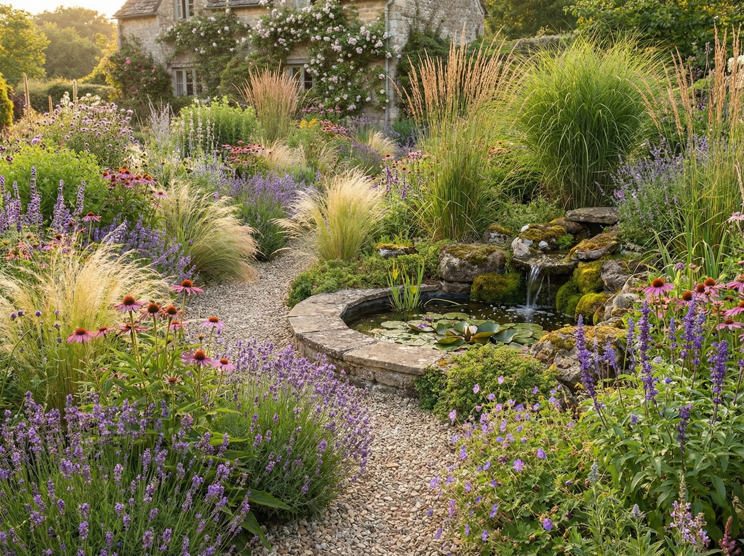 Натуральный пейзажный сад с извилистой дорожкой