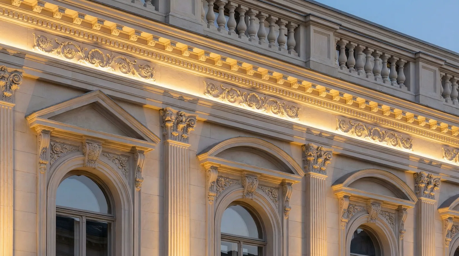 Декоративные элементы фасада — молдинги, карнизы, пилястры