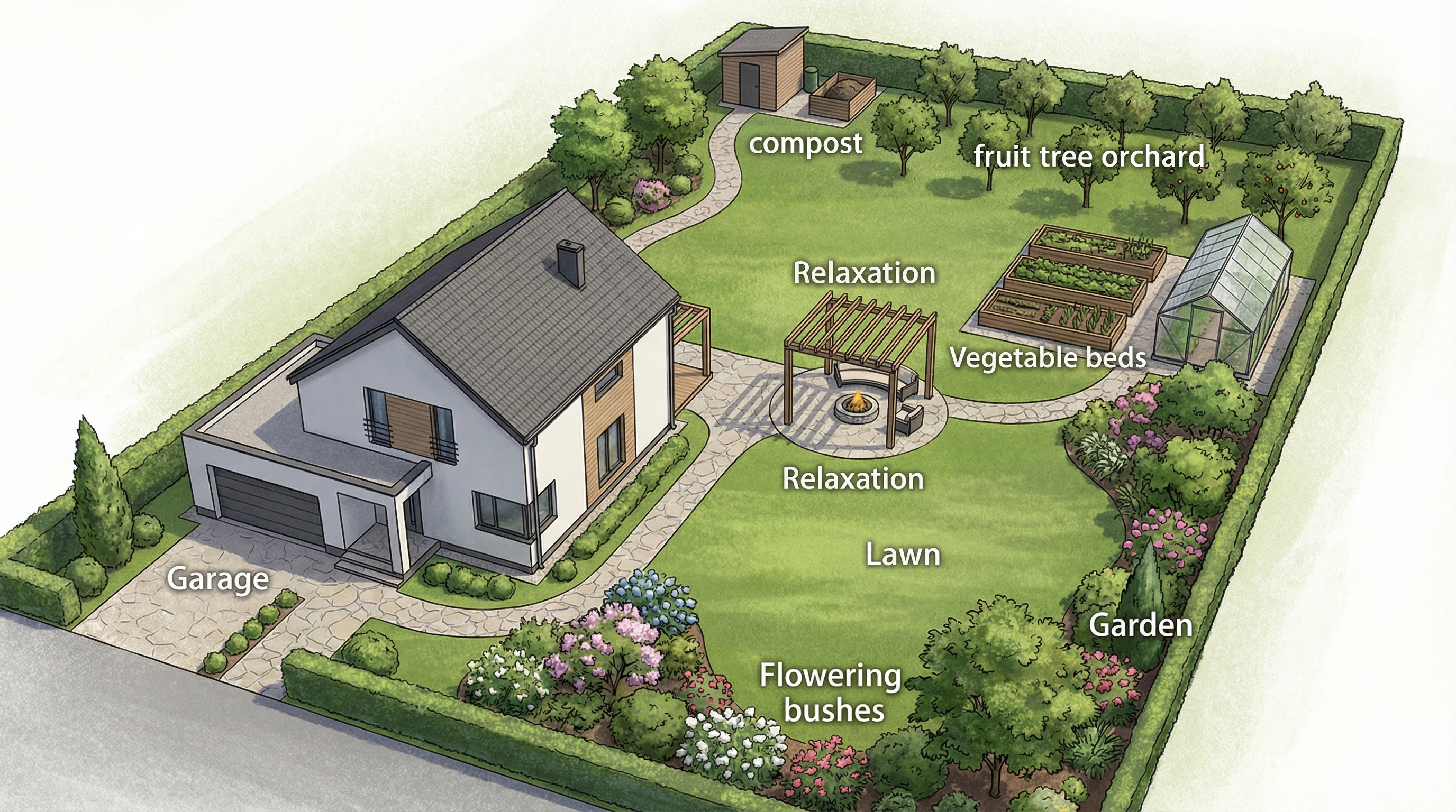 Подробный план участка 10 соток со всеми зонами