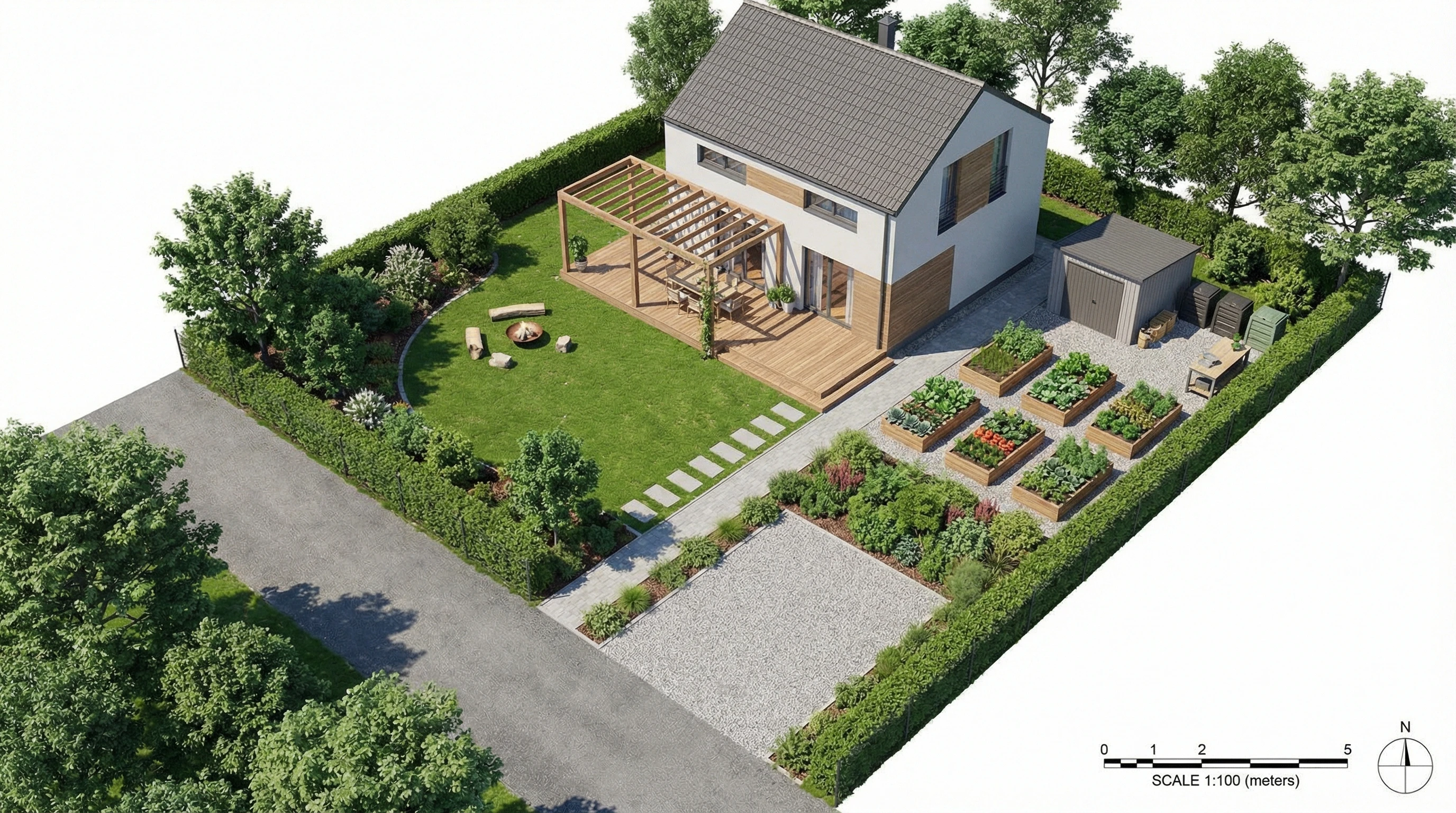 План участка 6 соток с компактным размещением зон