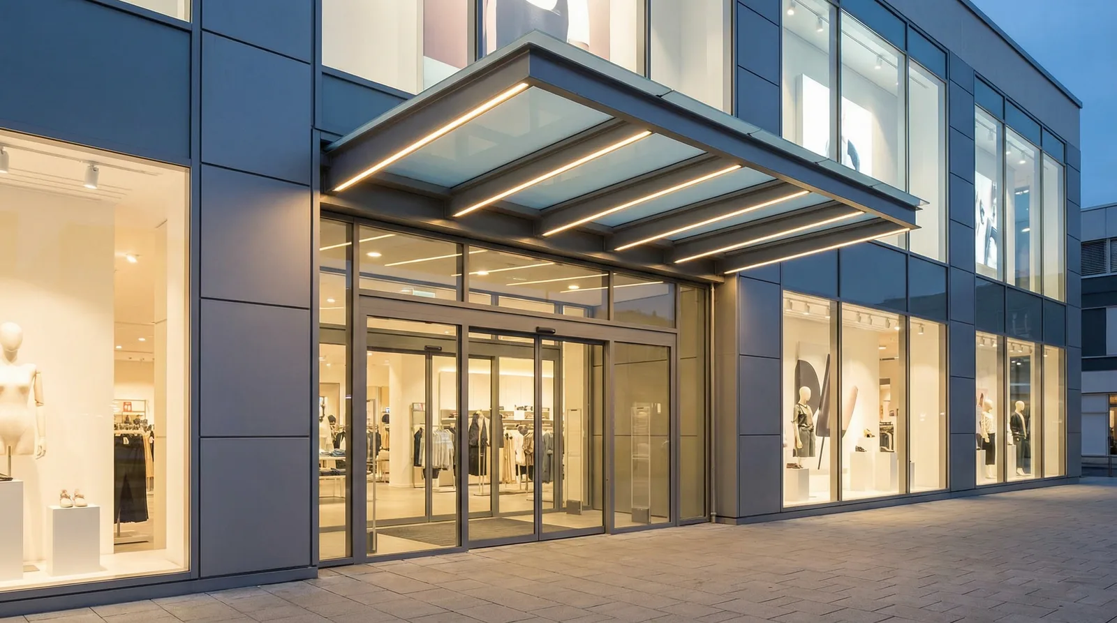 Элементы входной группы — двери, козырёк, ступени, освещение