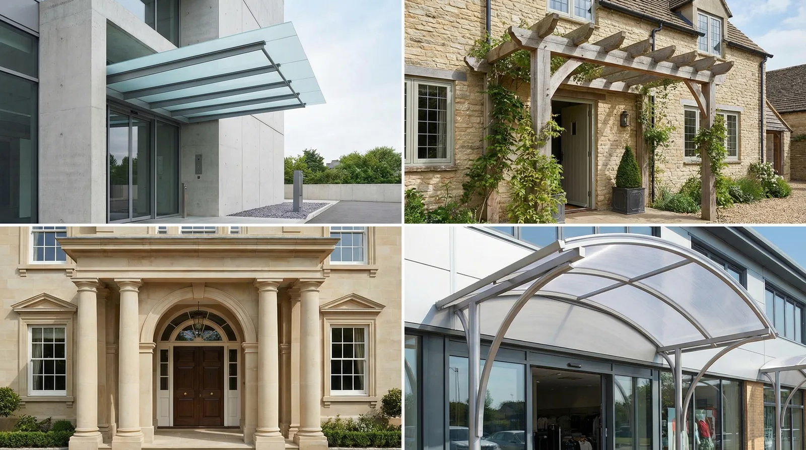 Материалы входных групп — стекло, дерево, камень