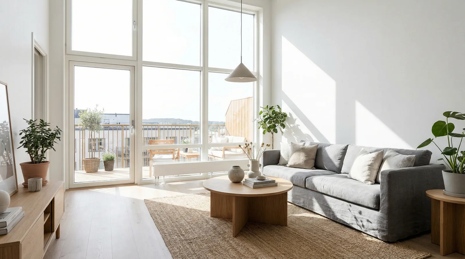 Белые стены и свет в стиле Сканди — пример интерьера | RoomGPT