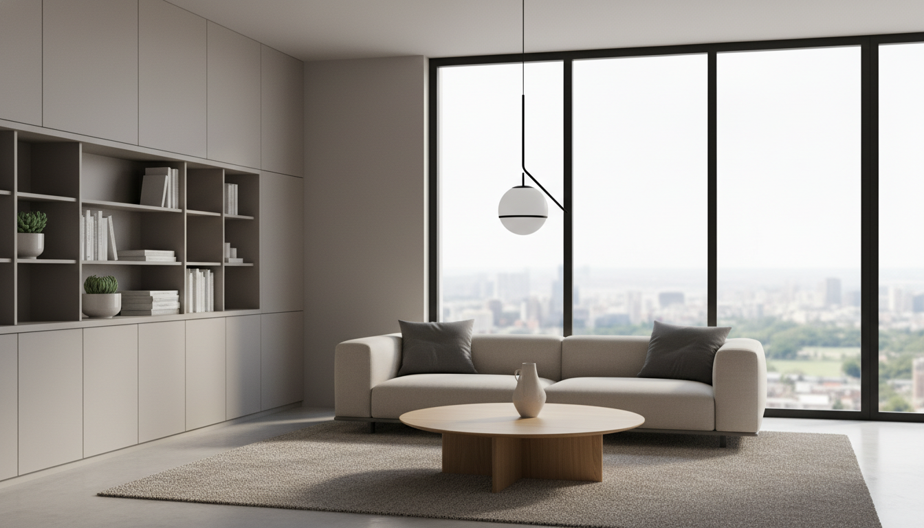 Современная гостиная в стиле контемпорари с минималистичной мебелью и нейтральной палитрой