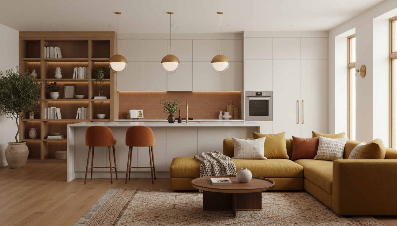 Зонирование кухни-гостиной с помощью острова