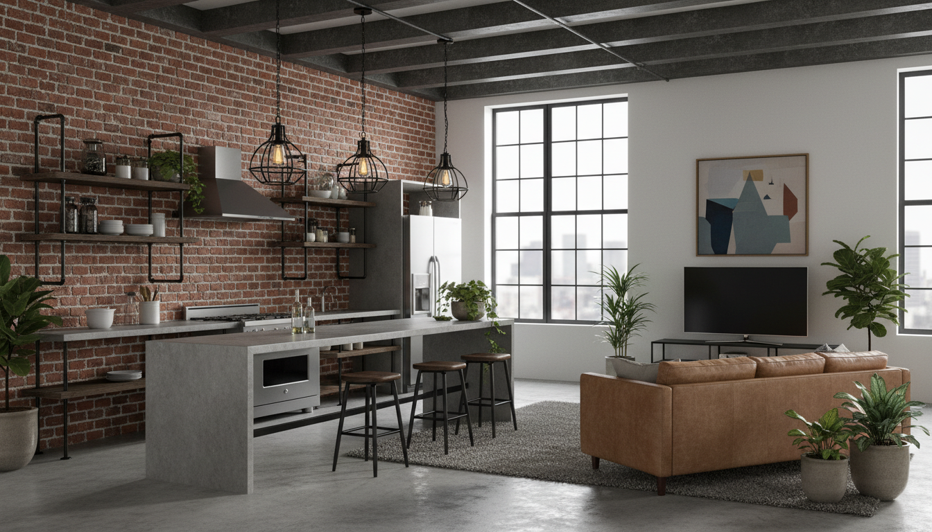 Кухня-гостиная в стиле лофт