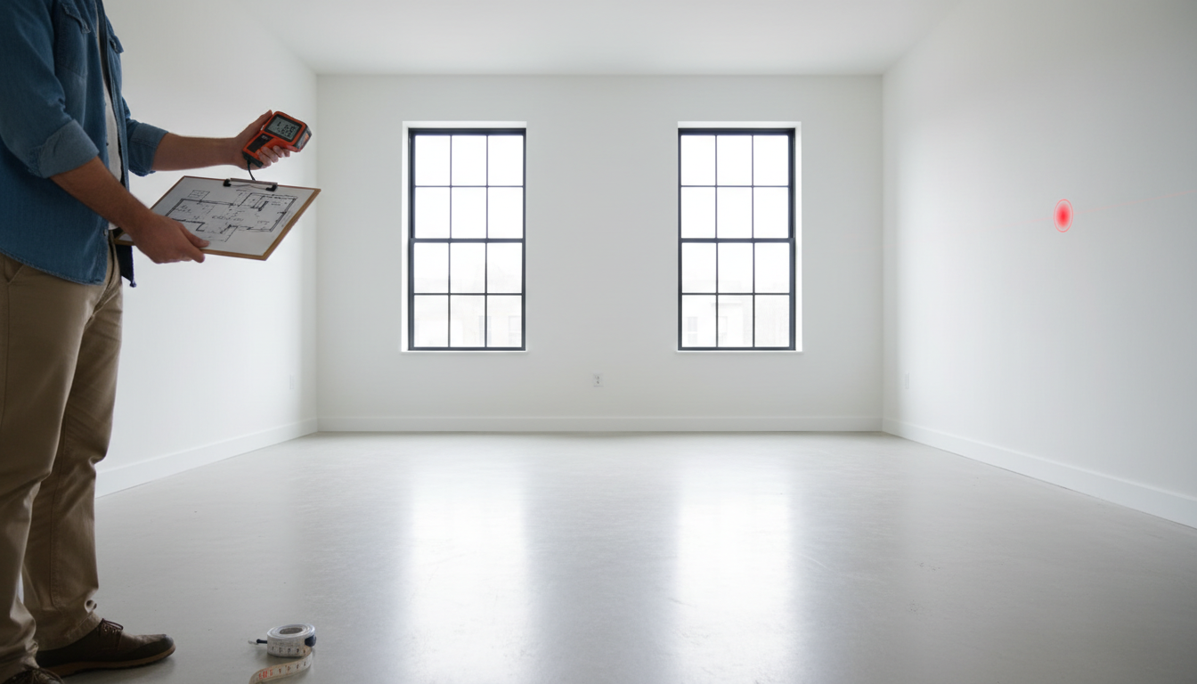 Замер помещения лазерной рулеткой и составление обмерного плана