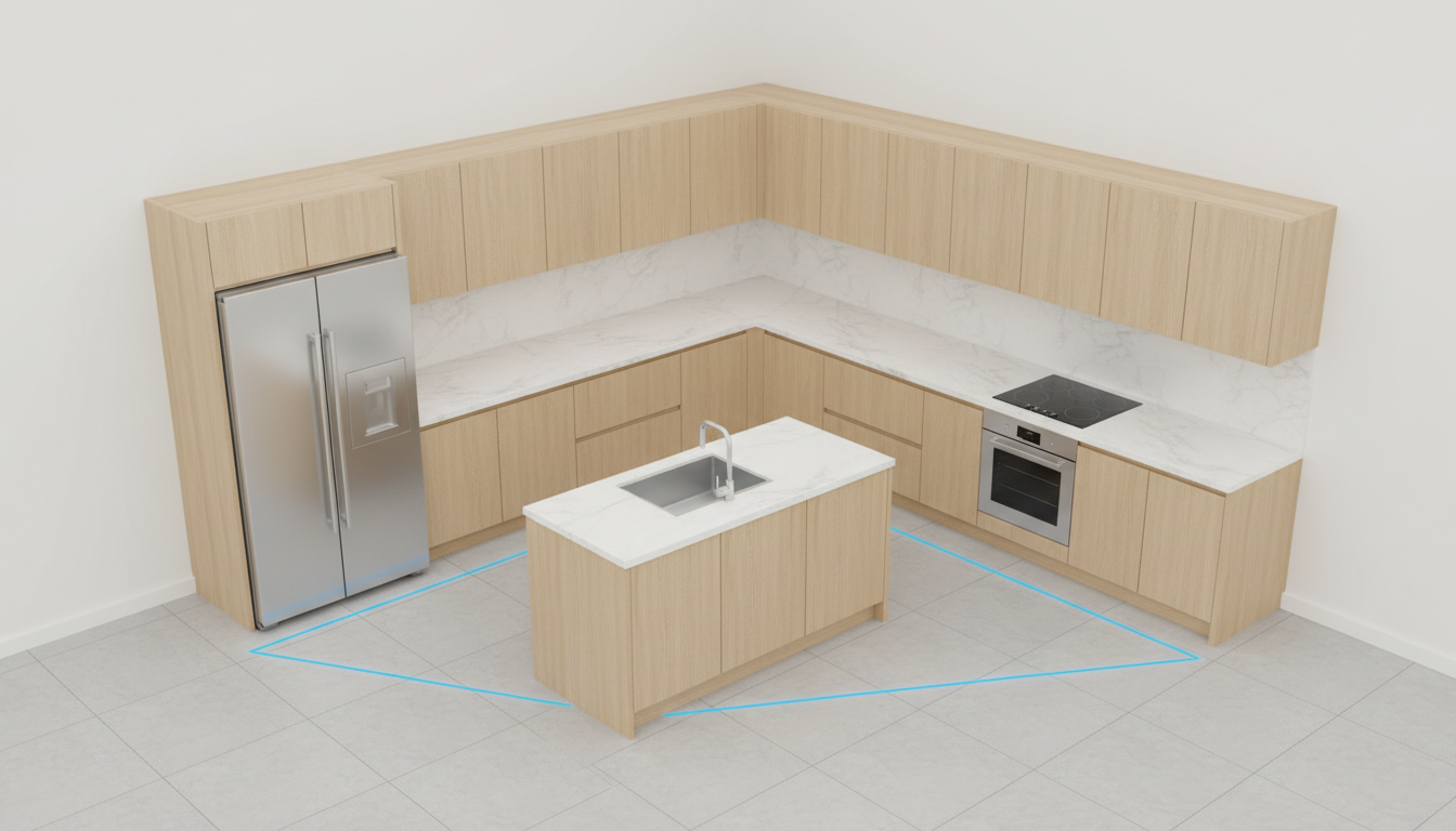 Г-образная планировка кухни 10 кв. м с рабочим треугольником