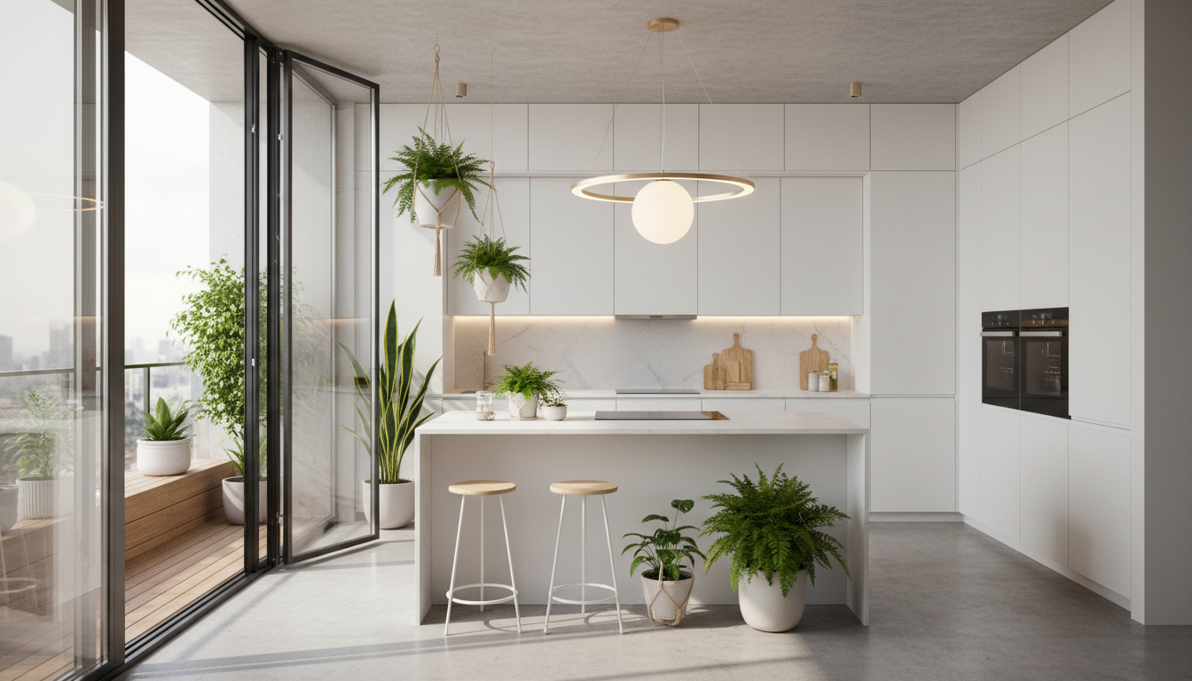 Кухня с выходом на застеклённый балкон — дополнительное пространство для зелени