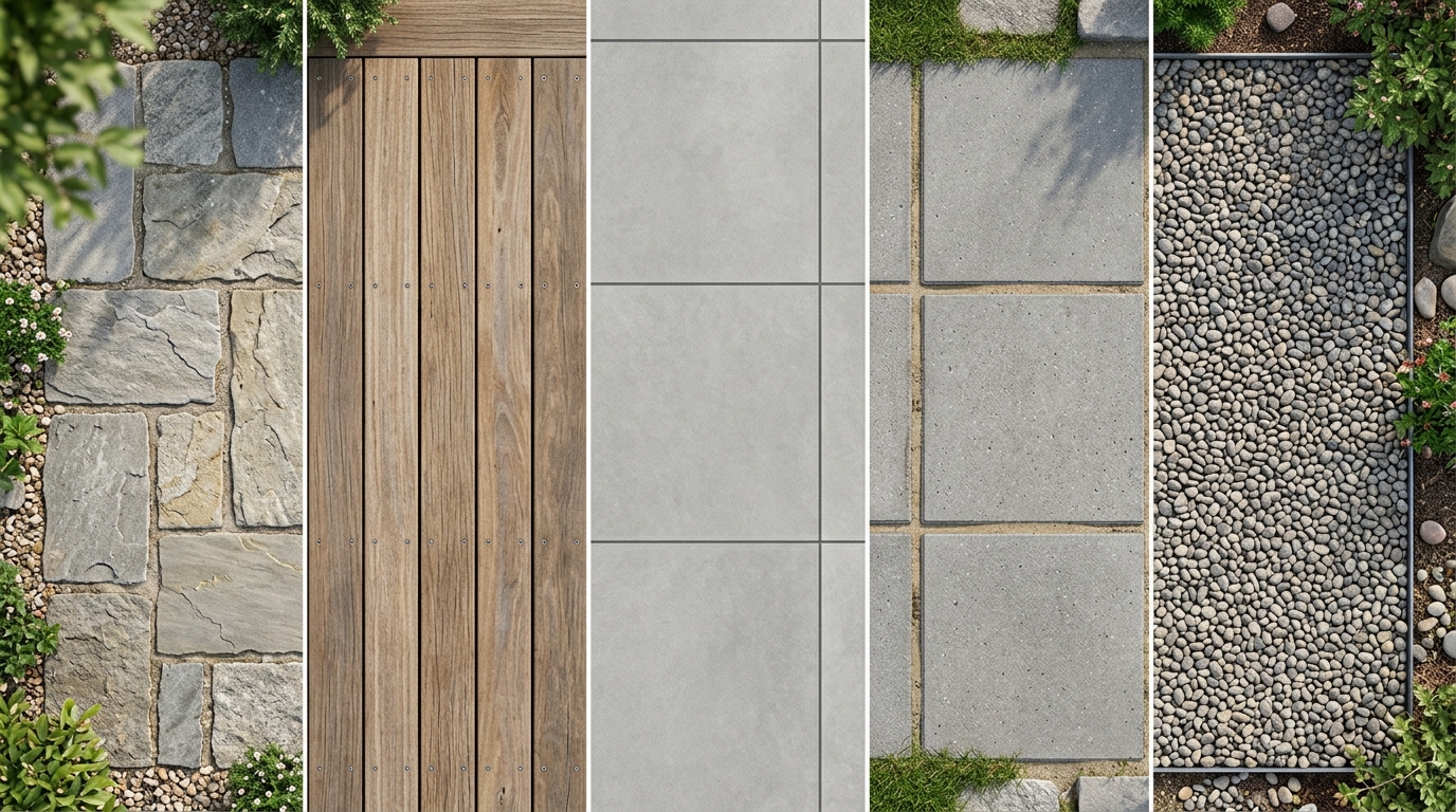 Сравнение материалов покрытий для патио: камень, дерево, плитка, бетон, гравий