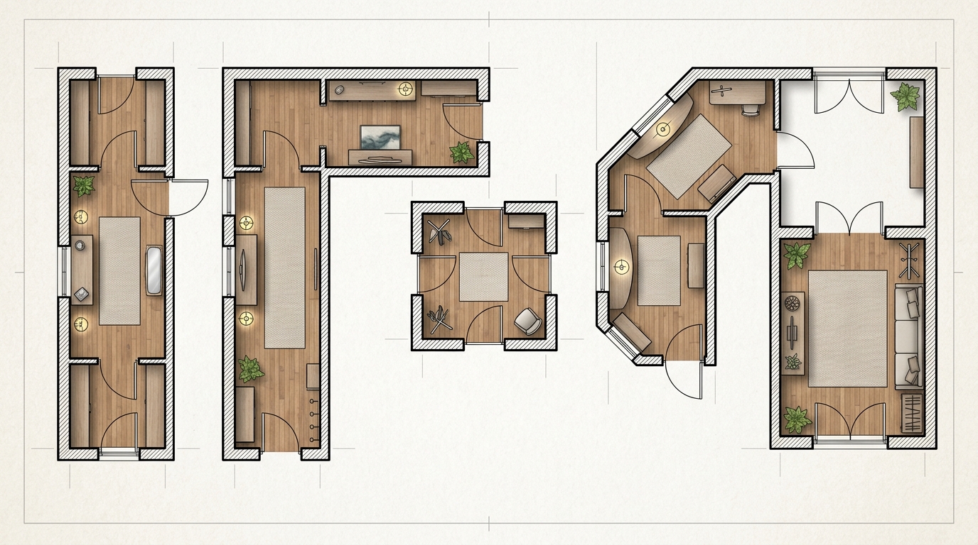 Варианты планировок маленьких прихожих — от узкого коридора до Г-образной