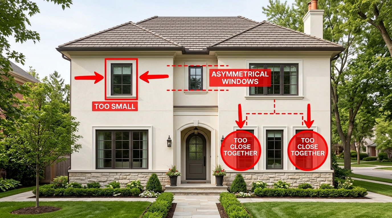 Примеры типичных ошибок расположения окон на фасаде дома