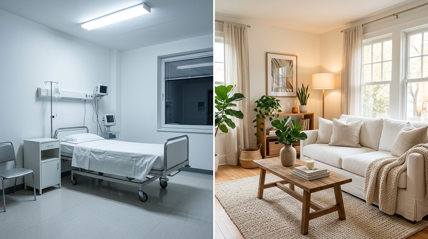 Сравнение холодного стерильного белого интерьера и тёплого уютного белого пространства