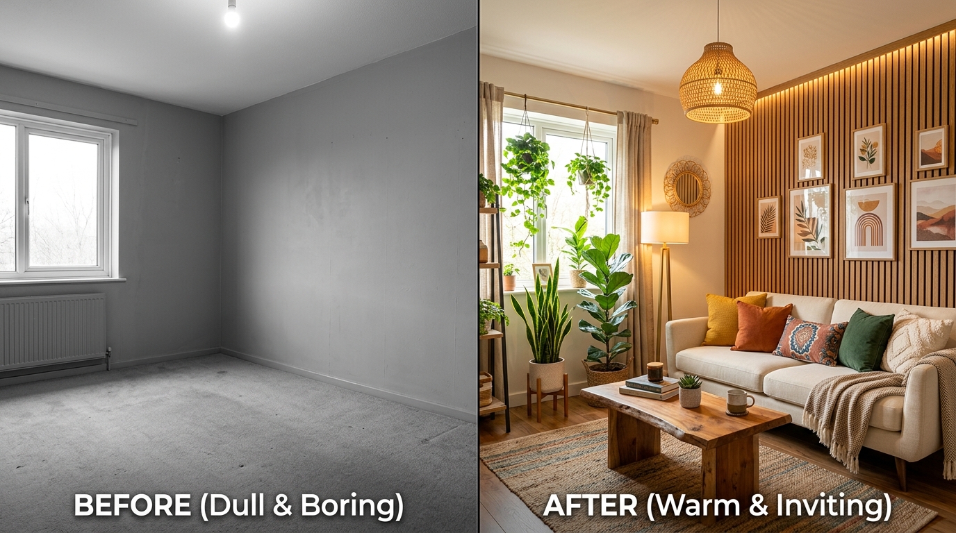 Разница между скучным серым интерьером и сбалансированным