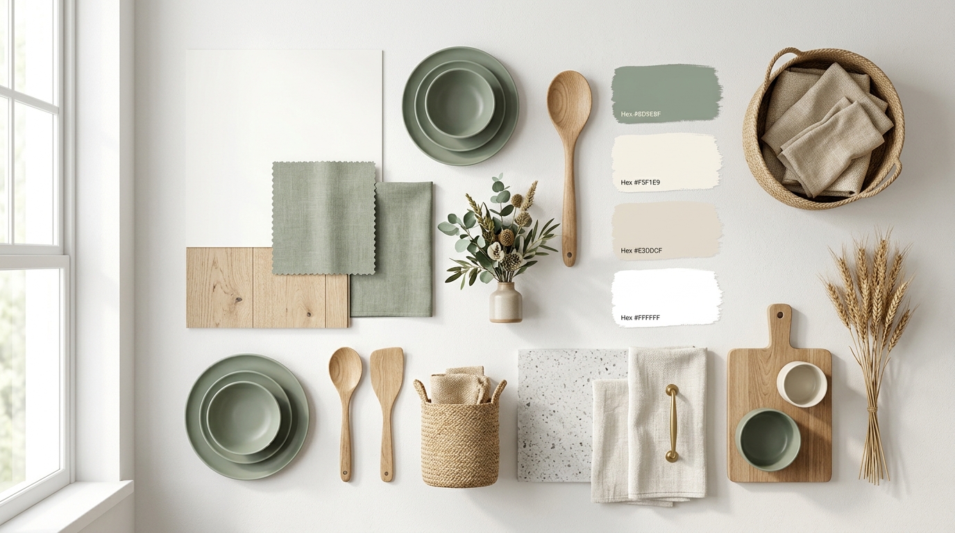 Цветовая палитра скандинавской кухни — белый, дерево и приглушённые акценты
