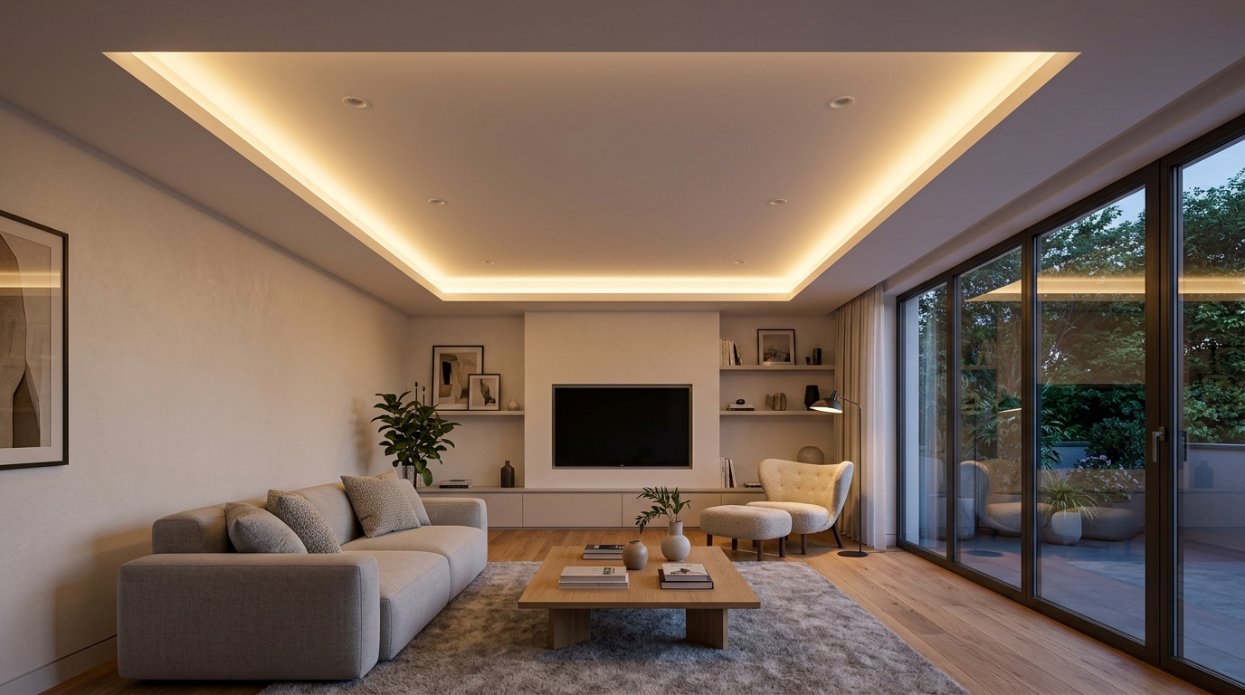 Двухуровневый потолок из гипсокартона со скрытой LED-подсветкой