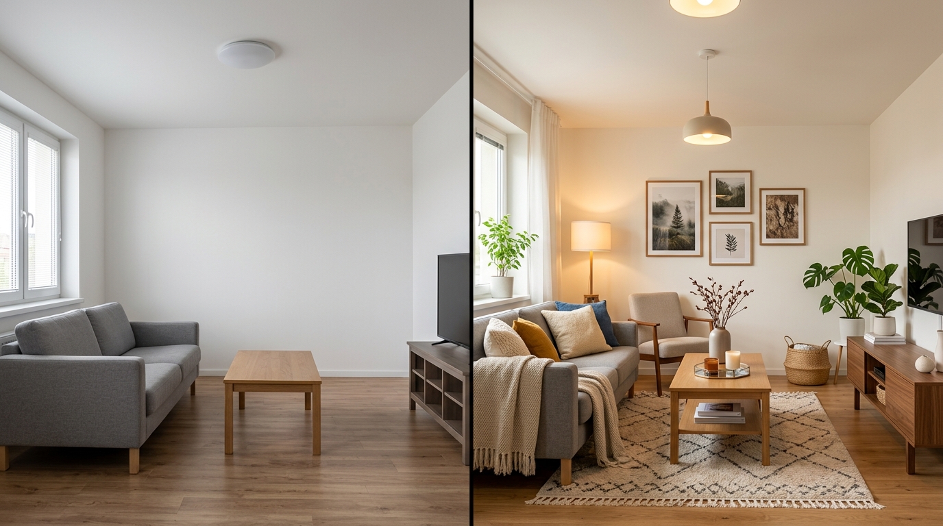 Дизайн интерьера до и после — визуализация с помощью ИИ