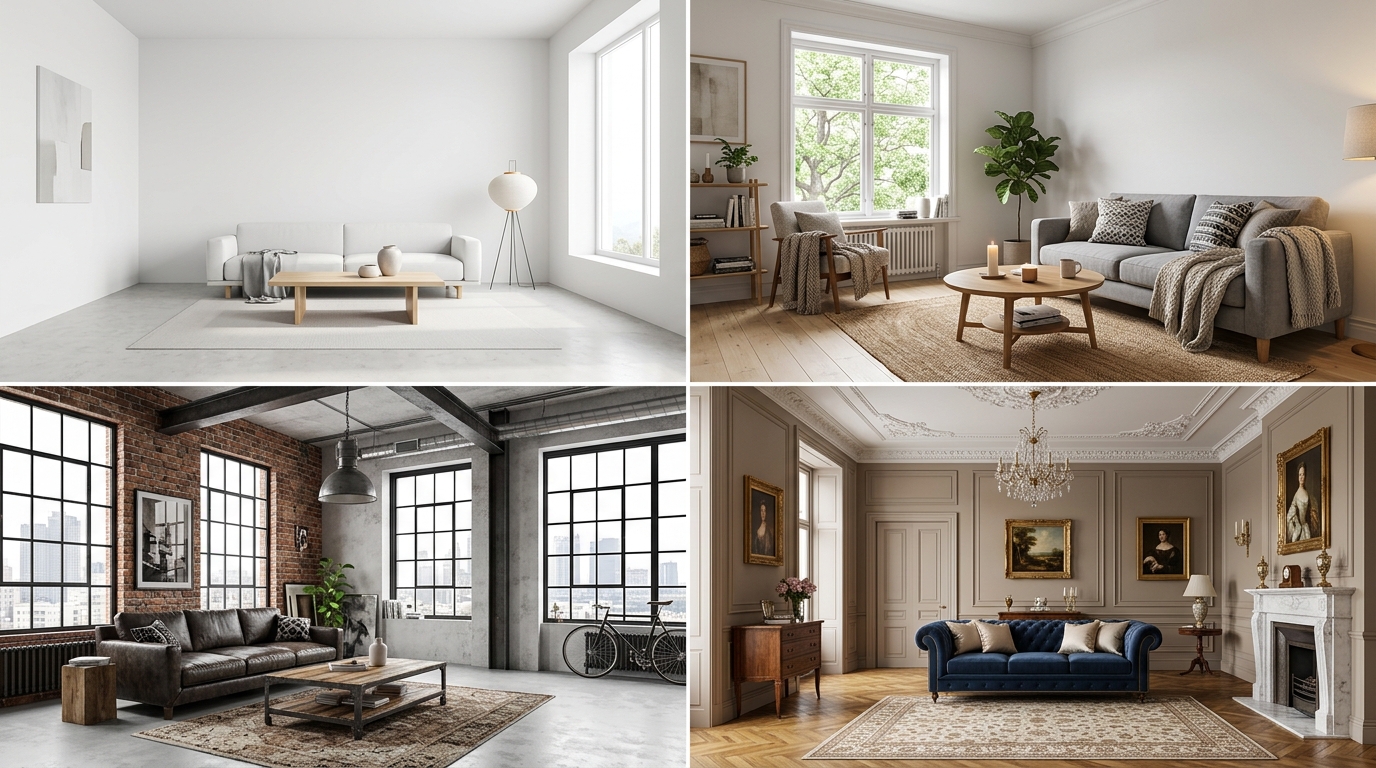 Четыре стиля интерьера: минимализм, скандинавский, лофт, классика