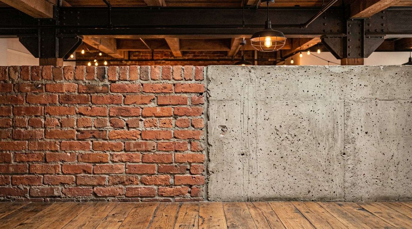 Текстуры лофт-интерьера: кирпичная кладка, бетон и деревянные балки