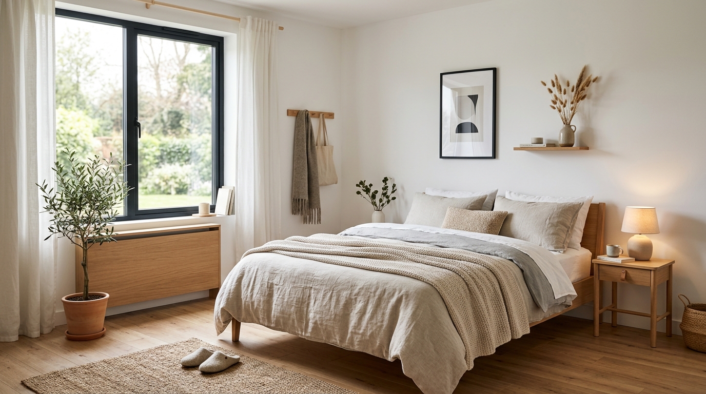 Спальня в скандинавском стиле — светлый интерьер с натуральными материалами
