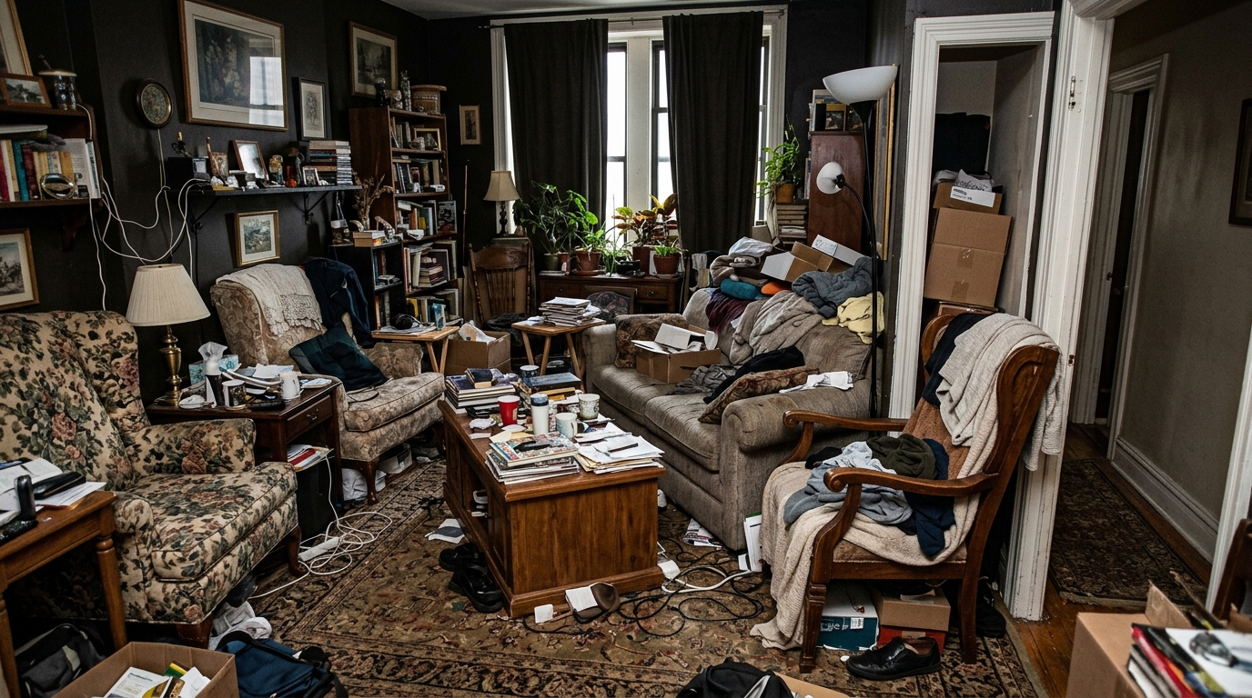 Загромождённая комната с неправильной расстановкой мебели — типичные ошибки