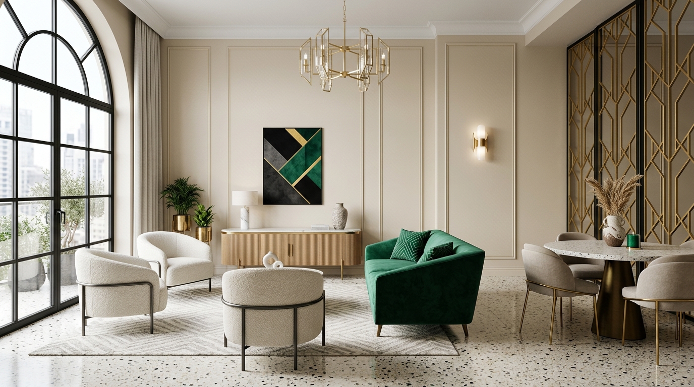 Современная интерпретация ар-деко: минималистичная мебель с геометрическими акцентами