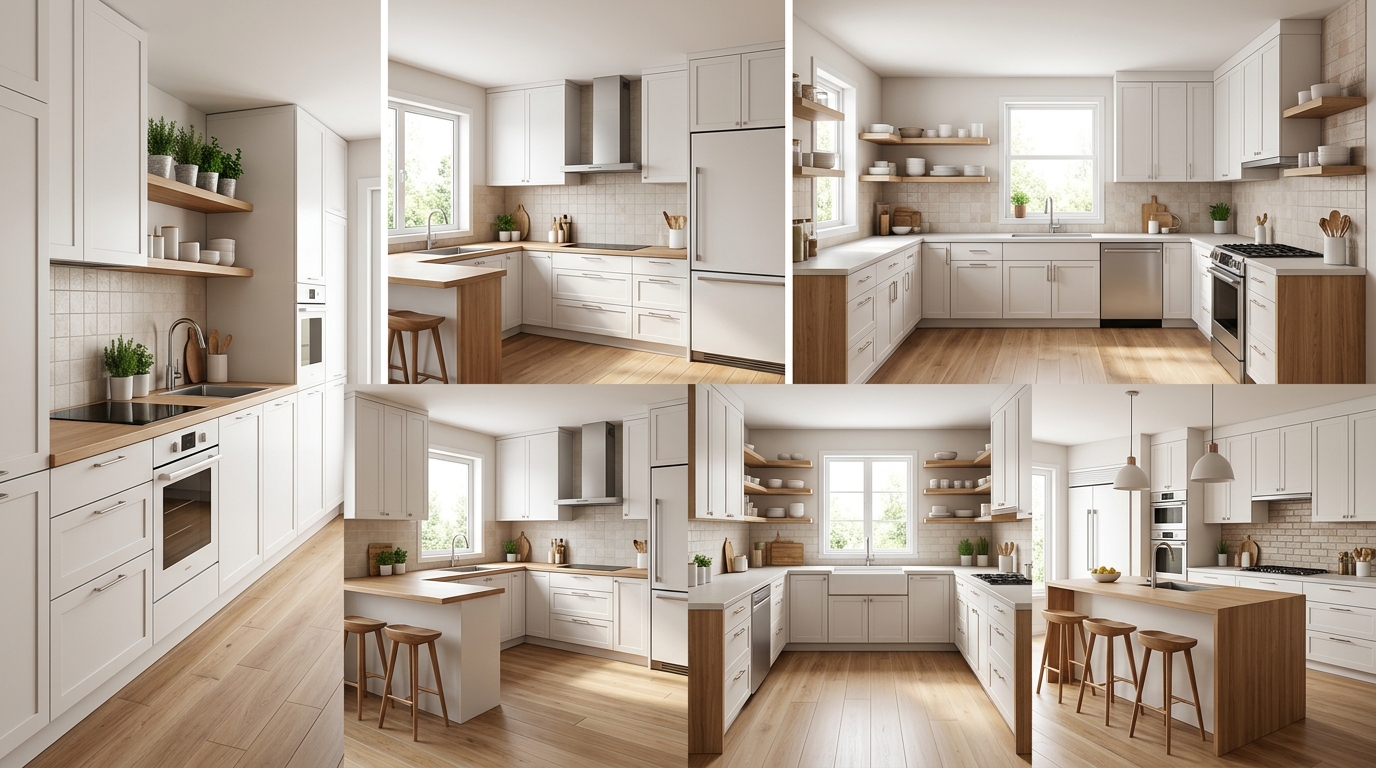 Четыре типа планировки кухни: линейная, угловая, П-образная и с островом