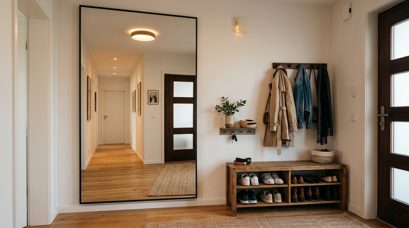 Зеркало в прихожей — визуальное расширение узкого коридора