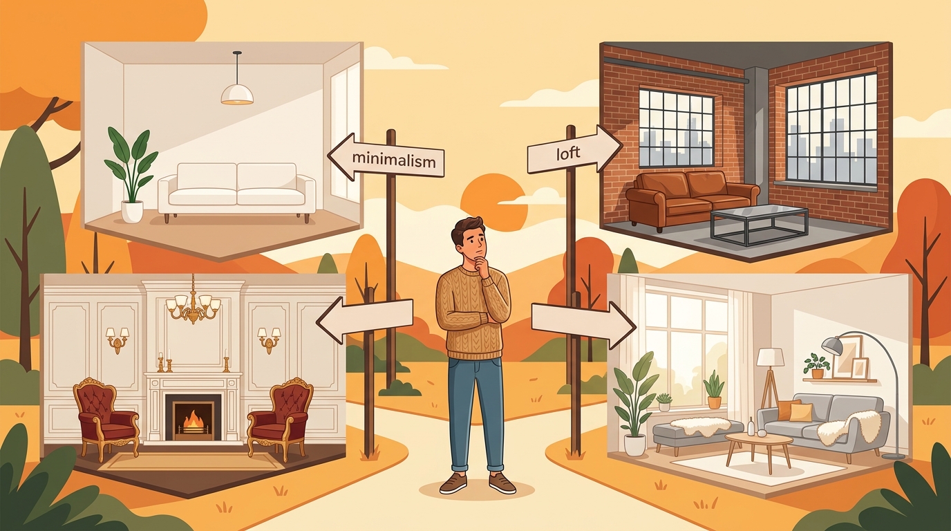 Человек на перепутье стилей интерьера — минимализм, лофт, классика, сканди