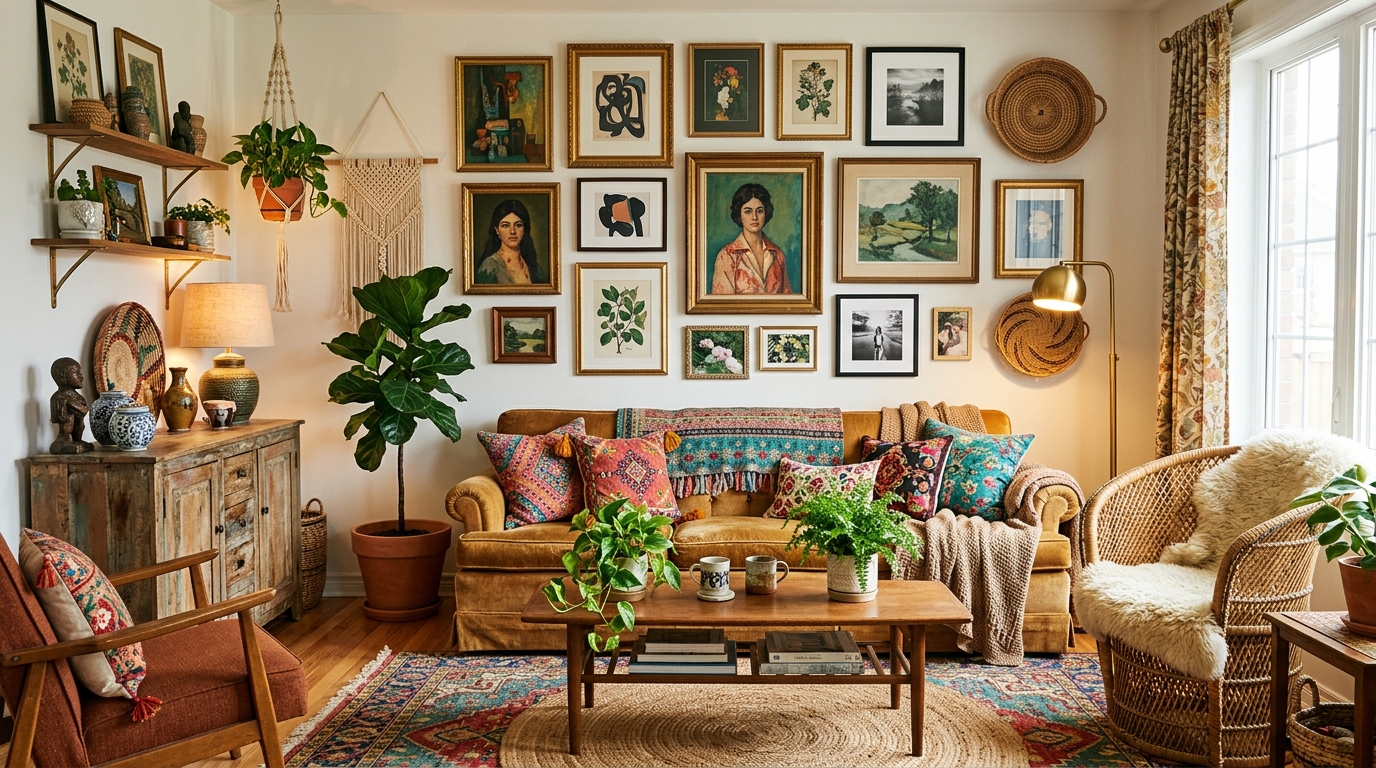 Эклектичный интерьер — смешение стилей, яркие акценты, разнообразный декор