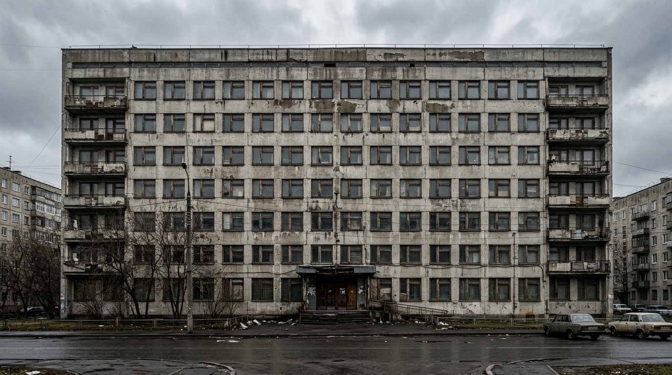 Офисное здание до реконструкции — устаревший бетонный фасад советского типа