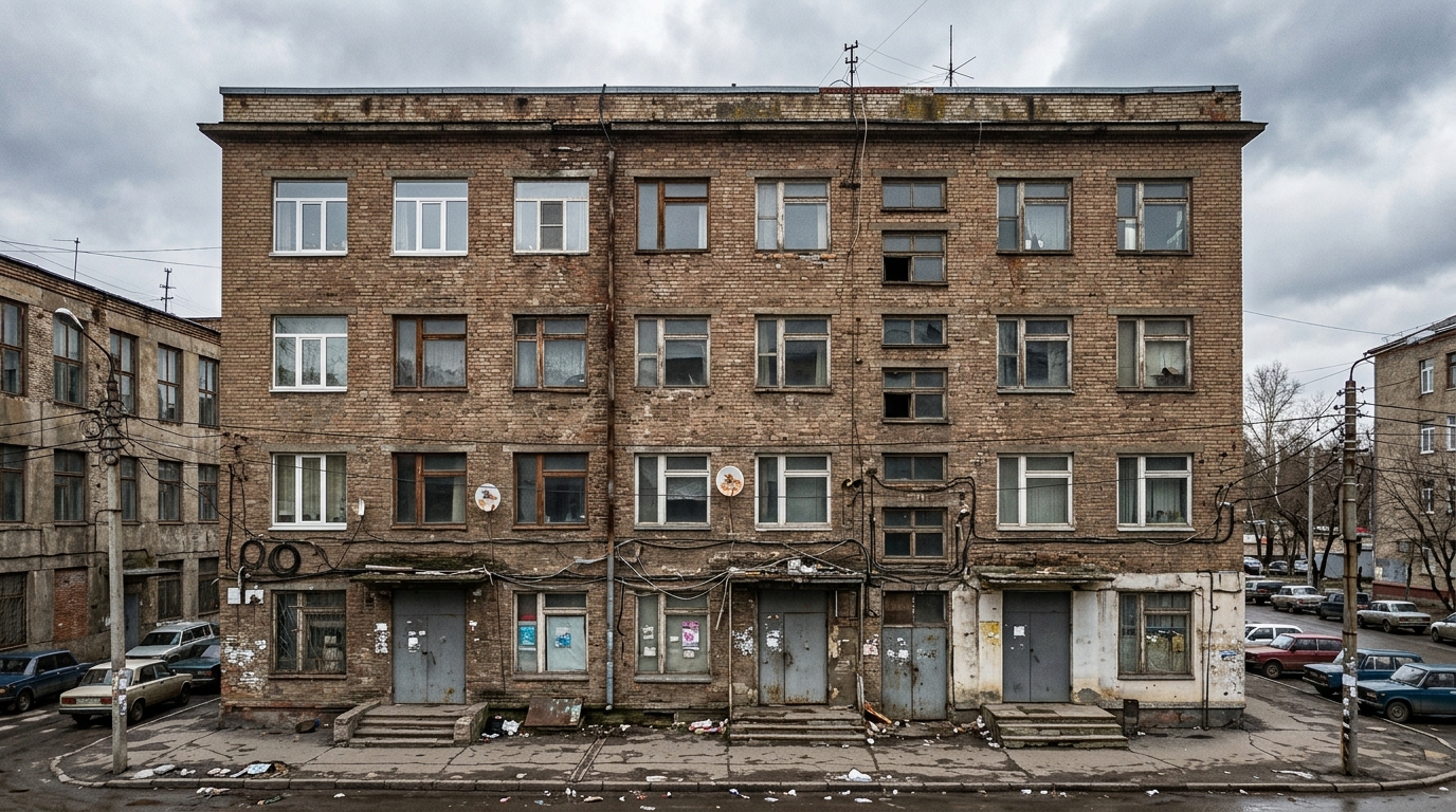 Старое кирпичное офисное здание до реконструкции фасада