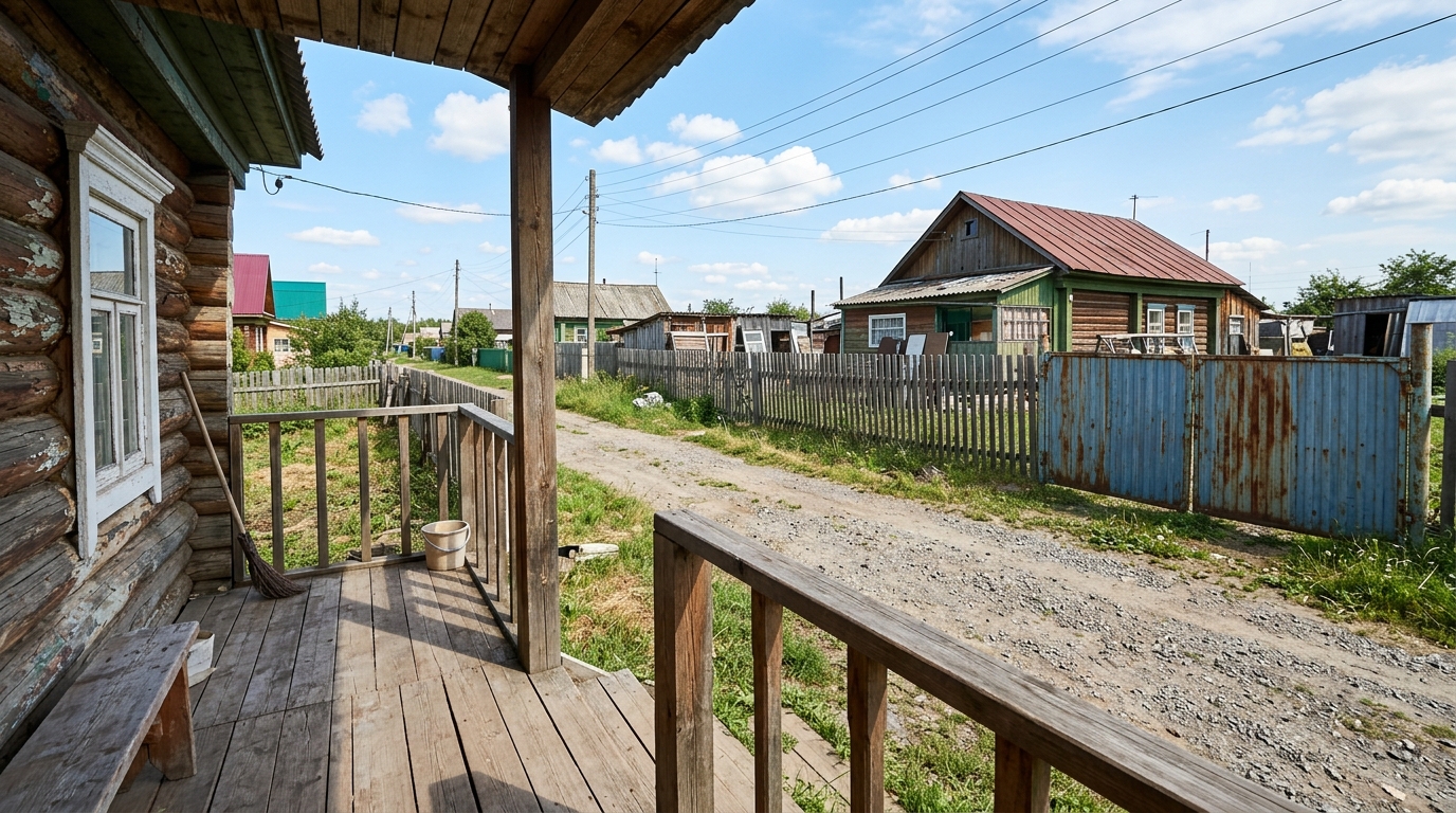 Открытый вид с террасы частного дома до посадки изгороди
